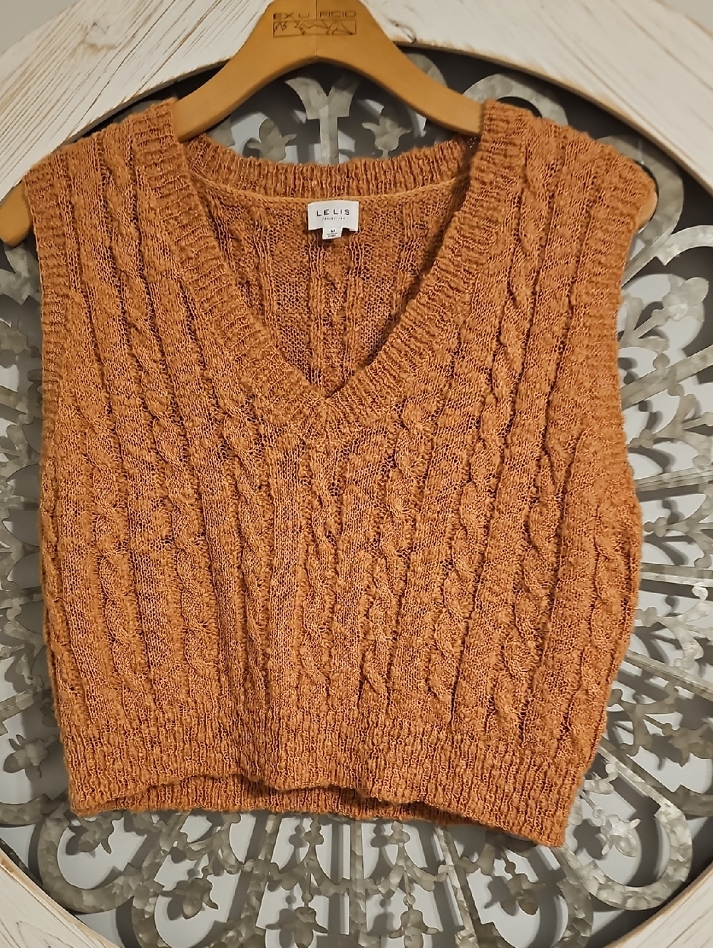 Le Lis Cable Knit V-Neck Sweater Vest in Rust